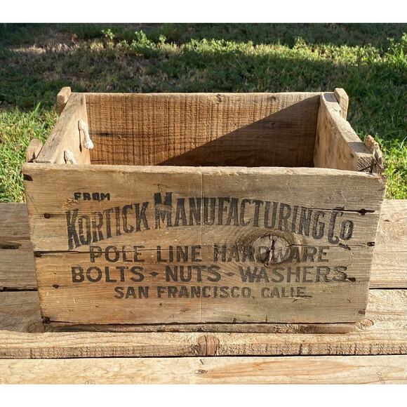 VTG Kortick Pole Line Hardware Wooden Advertising Crate San Francisco California - Picture 2 of 7